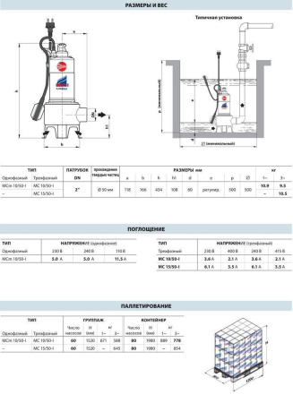 Фекальный насос Pedrollo BC 10/50-ST (MC 10/50-I) 10 м