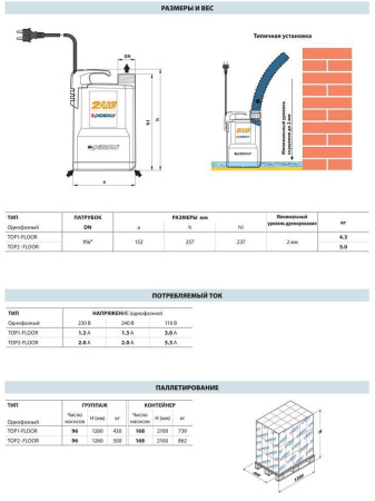 Дренажный насос Pedrollo TOP FLOOR 1 (каб. 5 м)