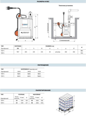 Дренажный насос Pedrollo TOP 4-GM-N (каб. 10 м)