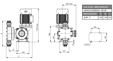Дозирующий насос Seko Kosmo MM1E140B41B20
