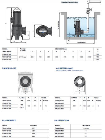 4-полюсной фекальный насос Pedrollo VXC-4 40/100