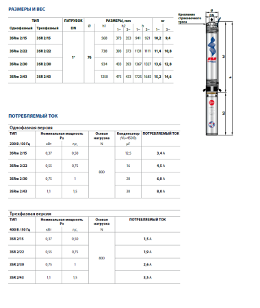Скважинный насос Pedrollo 3SR 2m/30
